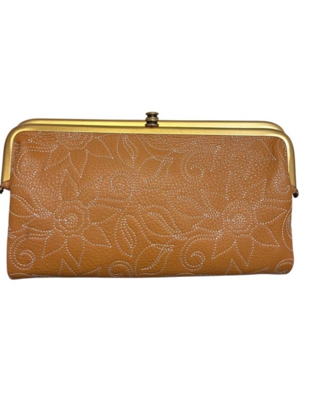 New HOBO Lauren Tan in “Sundial” Floral Embossed Leather Frame Clutch Wallet